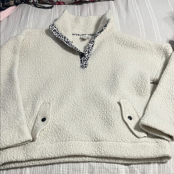 J. Crew Tops - J. Crew Cream Fleece with Patterned Trim